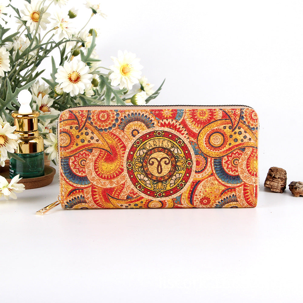 Astro collection by Alida - Long cork wallet with motif of ancient zodiac signs