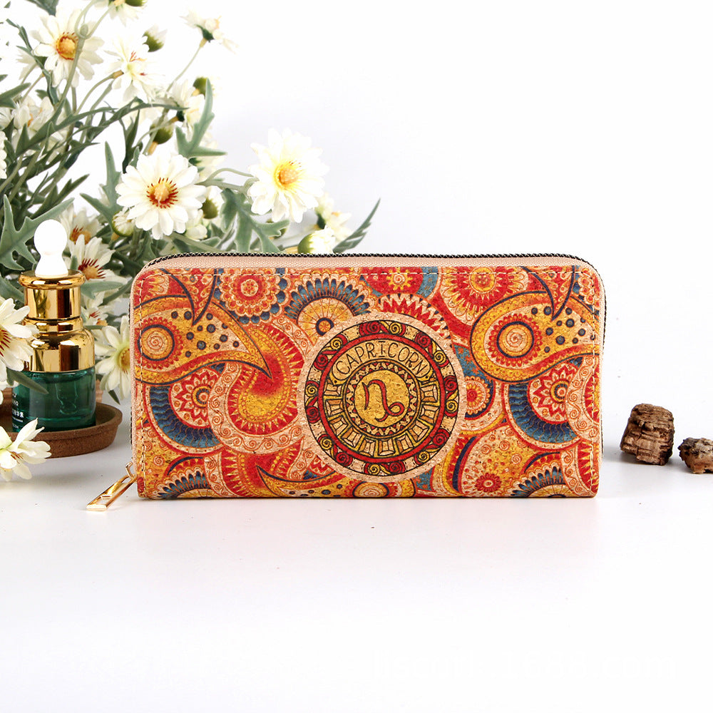 Astro collection by Alida - Long cork wallet with motif of ancient zodiac signs