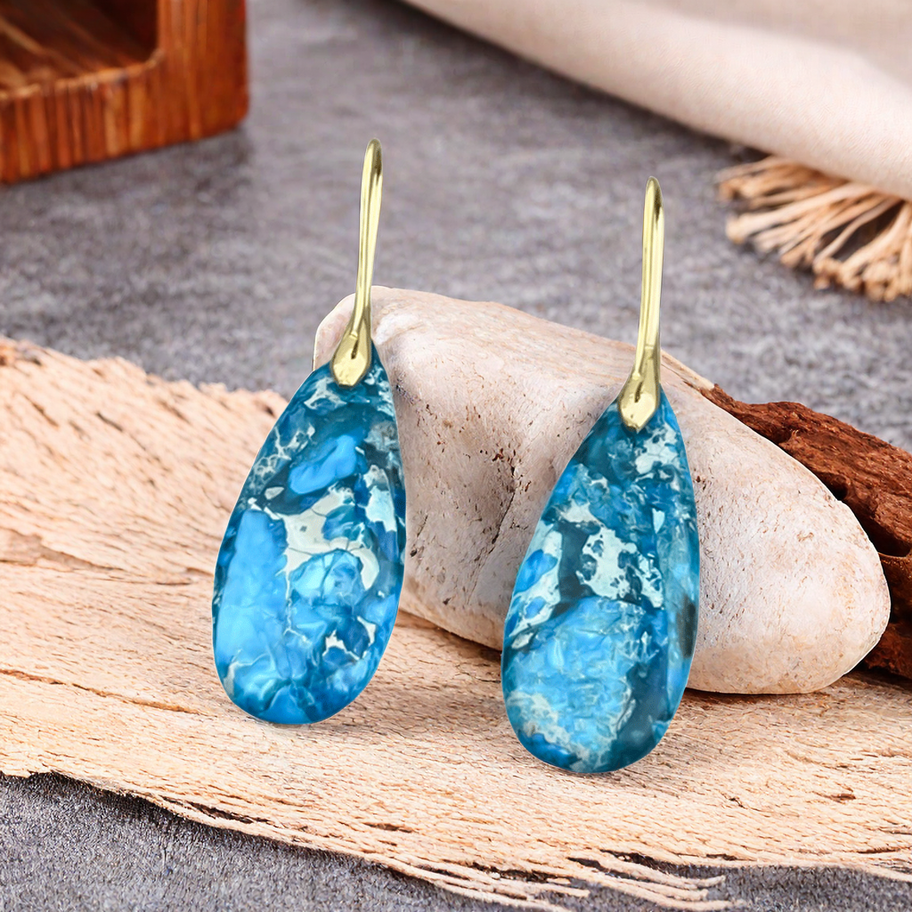 Natural stone emperor stone earrings colorful high-grade vintage drop-shaped earrings