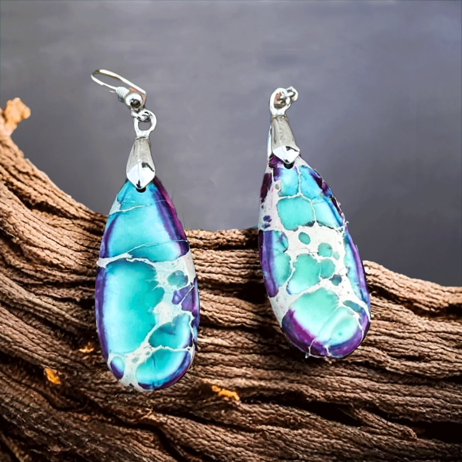 Colorful Emperor Stone Earrings Retro Style Drop Shape Earrings