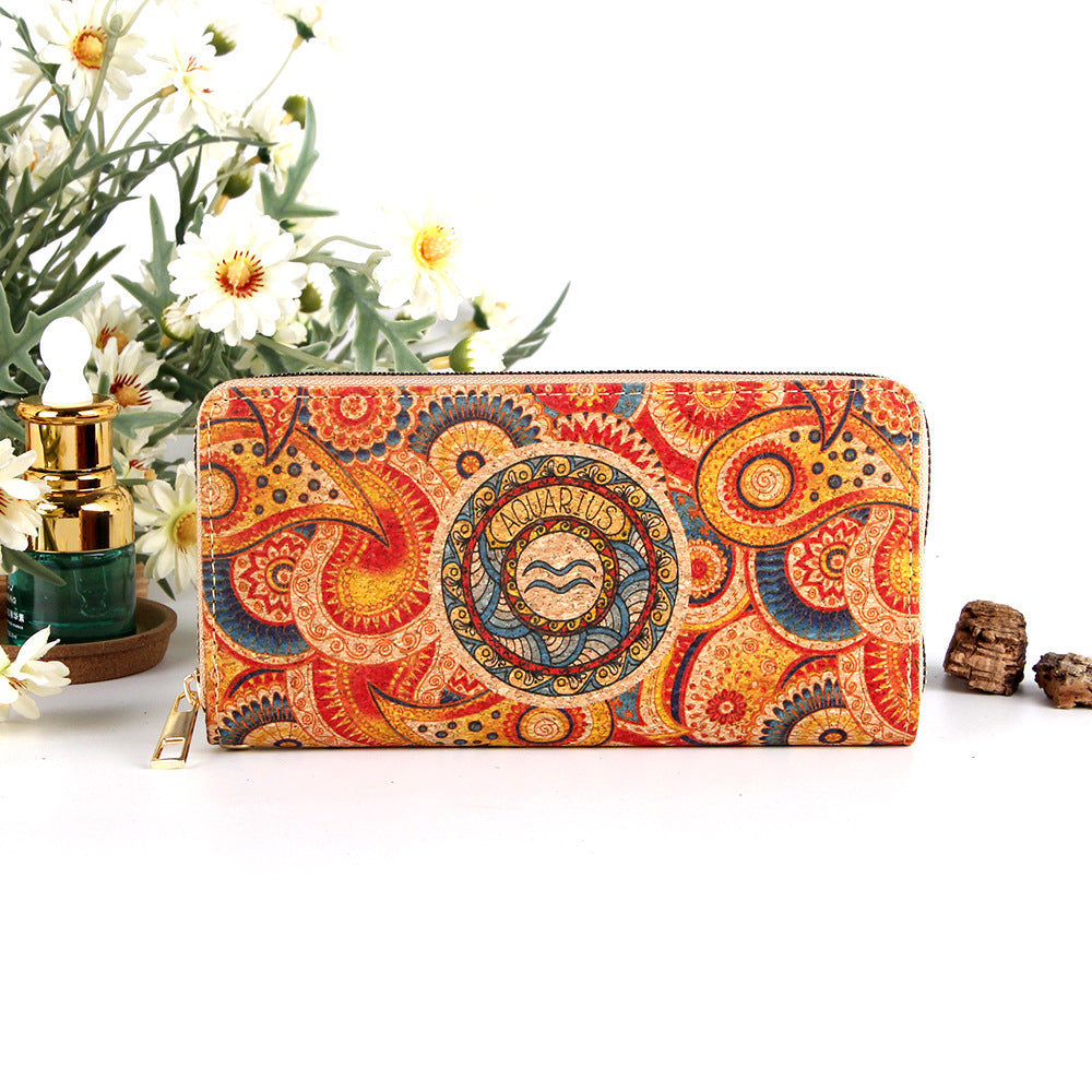 Astro collection by Alida - Long cork wallet with motif of ancient zodiac signs