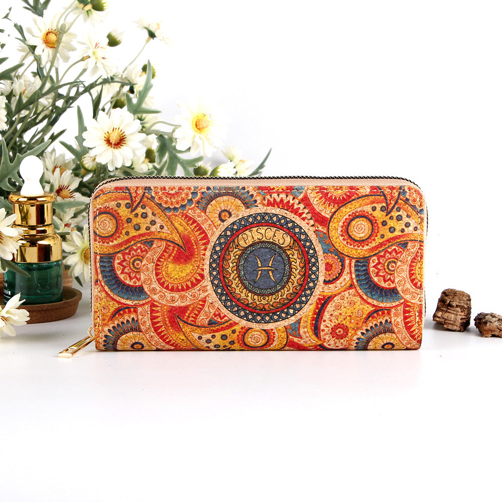 Astro collection by Alida - Long cork wallet with motif of ancient zodiac signs