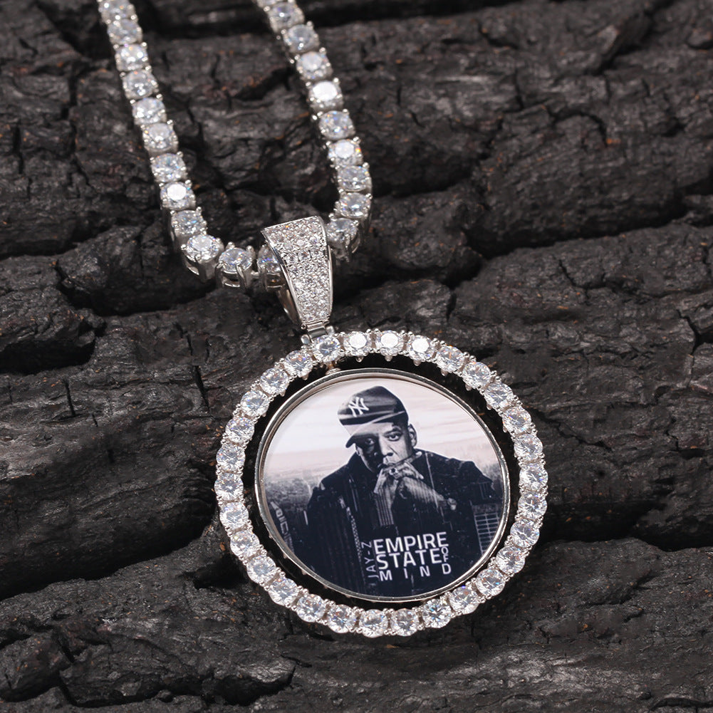 Customized rotating double-sided photo pendant men and women couple necklace