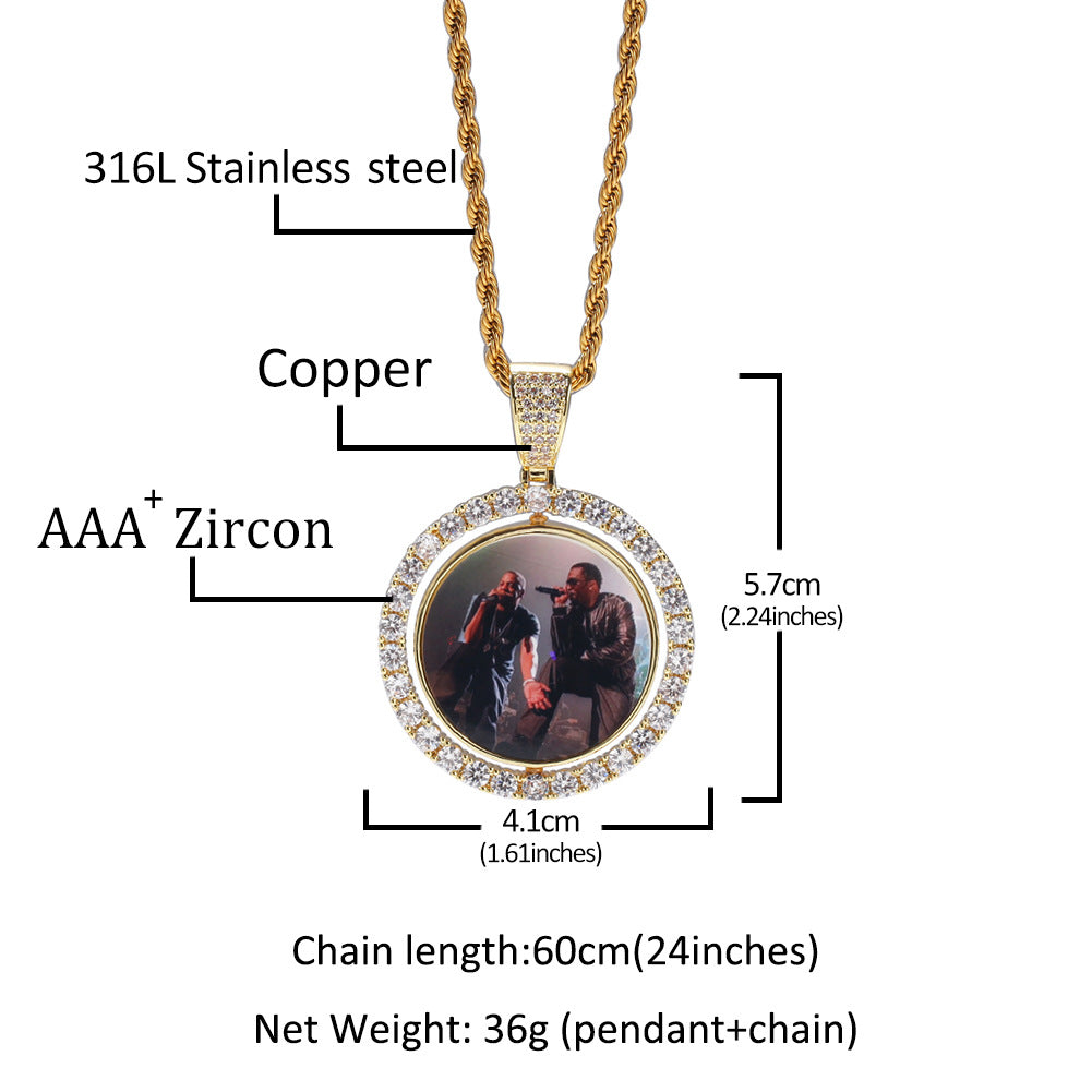 Customized rotating double-sided photo pendant men and women couple necklace