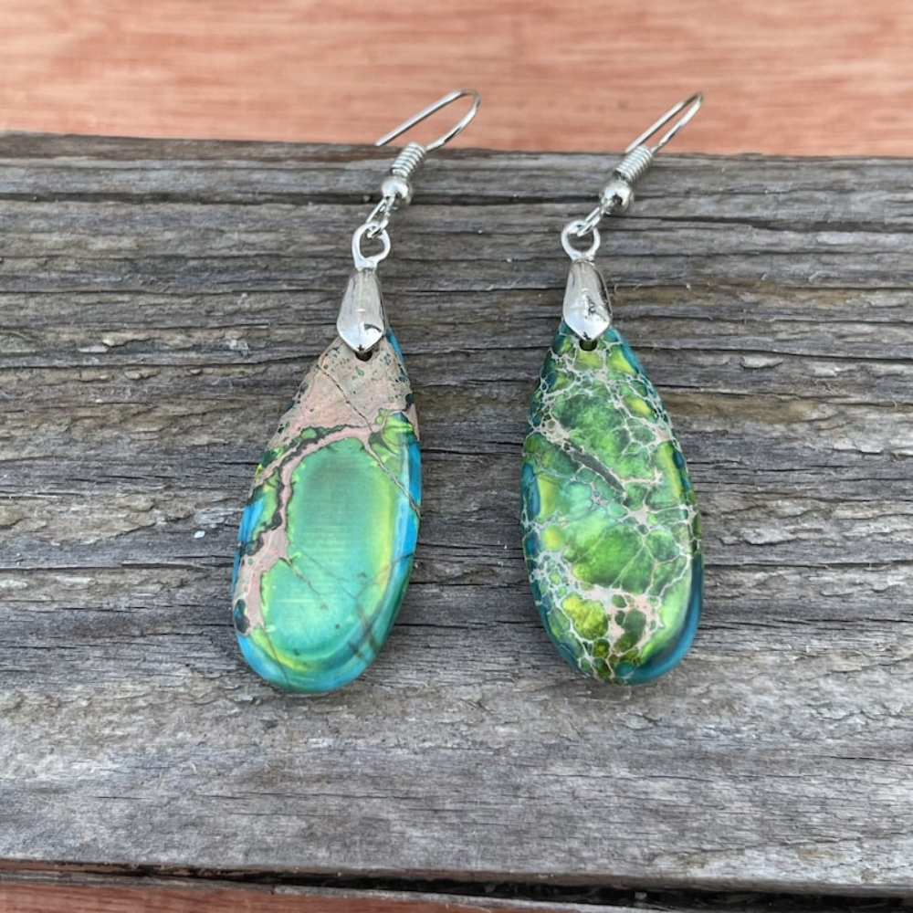 Lotte earrings - Natural blue-green sedimentary marine jasper