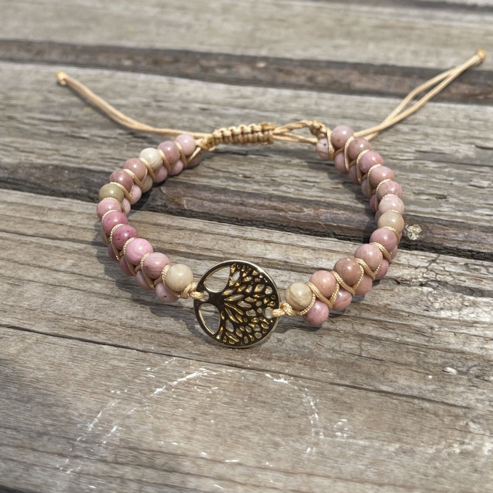 Bracelet with Eve's Tree of Life pendant - Natural Rhodonite Stones