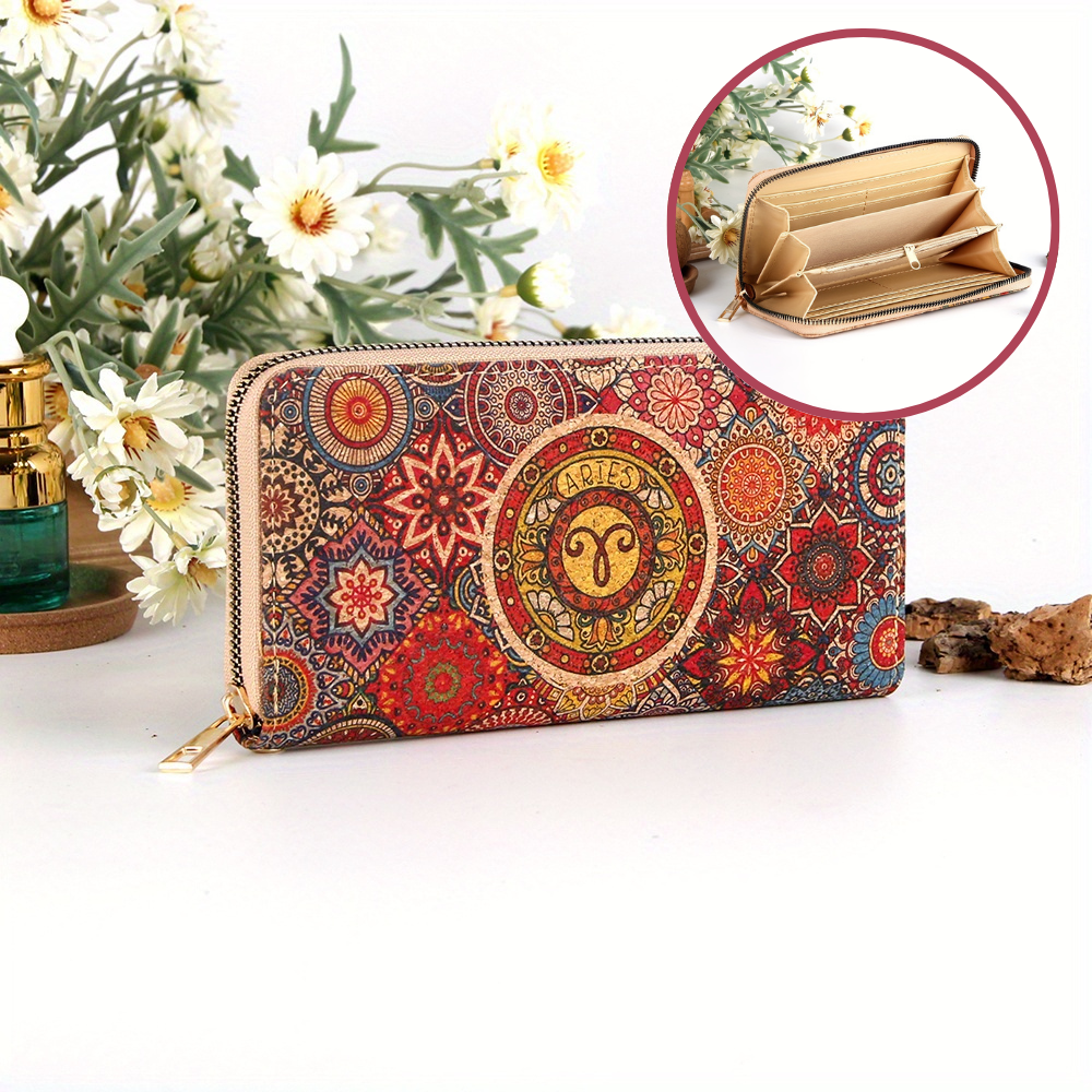 Astro collection by Alida - Long cork wallet with motif of ancient zodiac signs