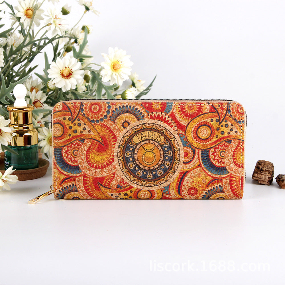 Astro collection by Alida - Long cork wallet with motif of ancient zodiac signs