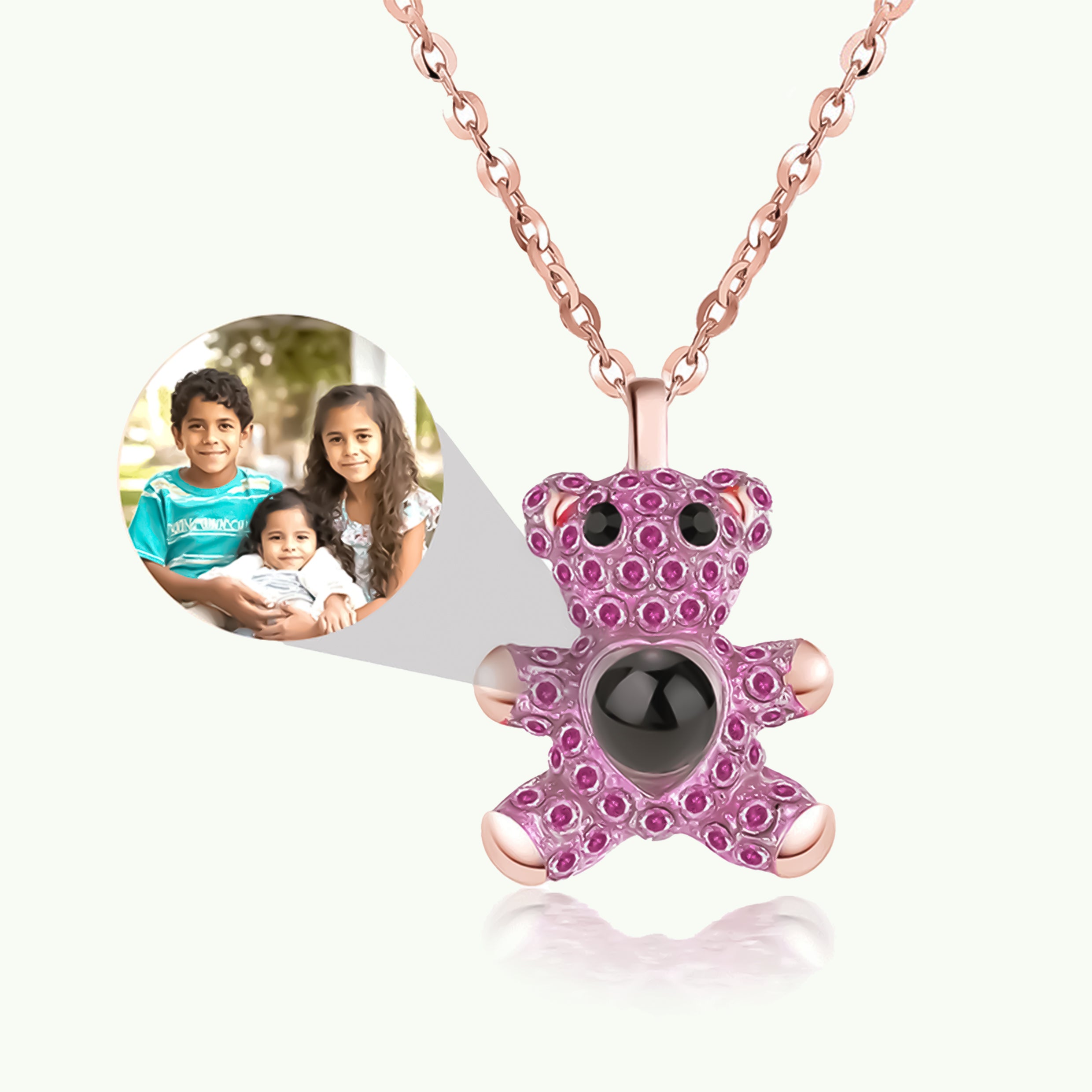 Teddy bear photo projection necklace for girls