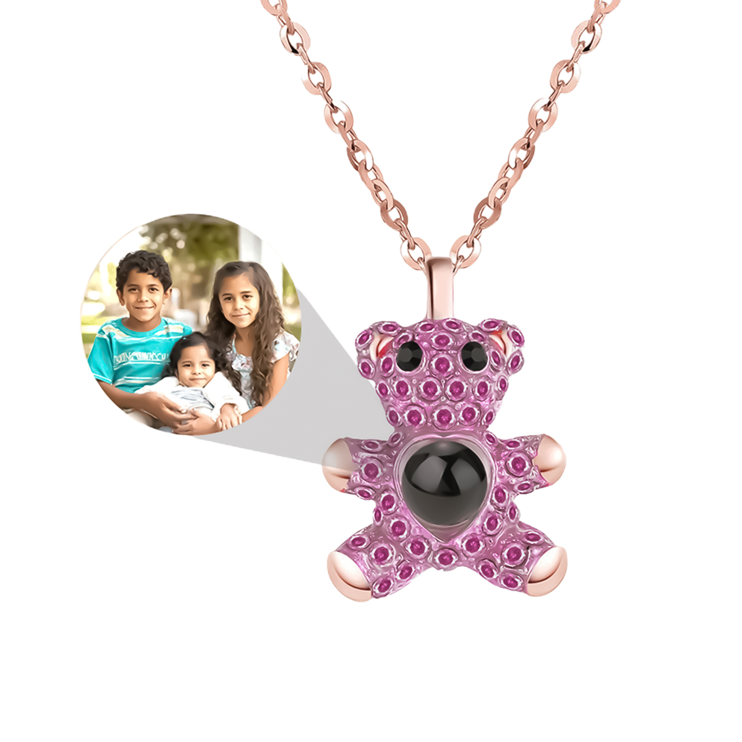 Teddy bear photo projection necklace for girls