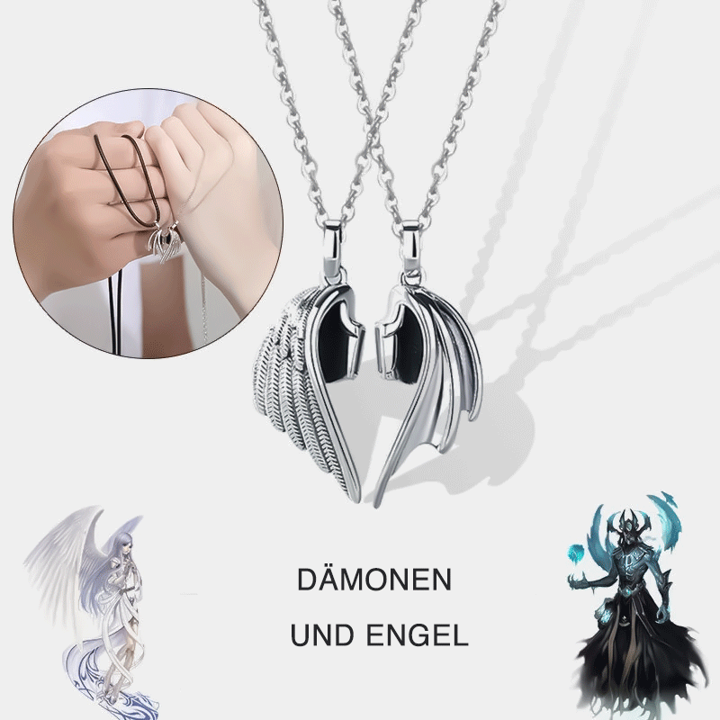 Devil and angel couple necklace