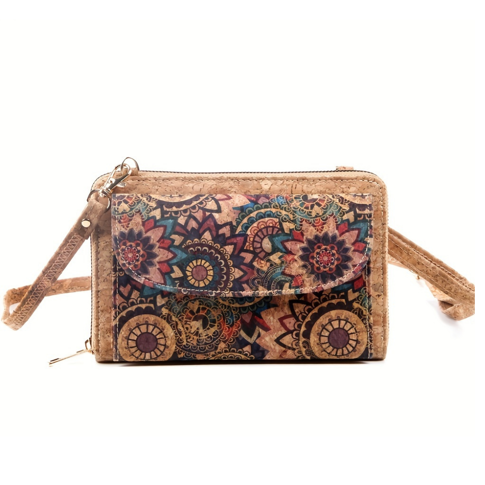 Cork shoulder bag with butterfly motif