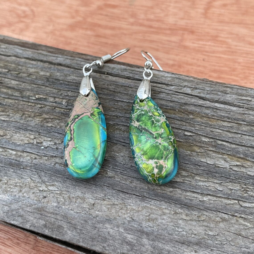 Lotte earrings - Natural blue-green sedimentary marine jasper