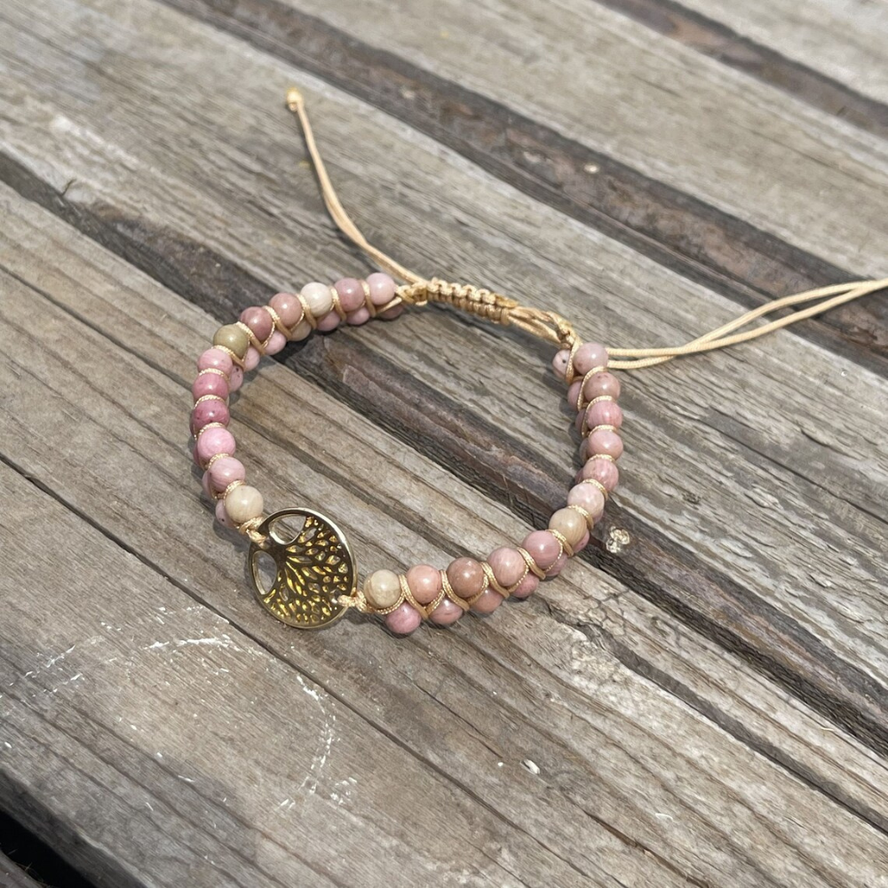 Bracelet with Eve's Tree of Life pendant - Natural Rhodonite Stones