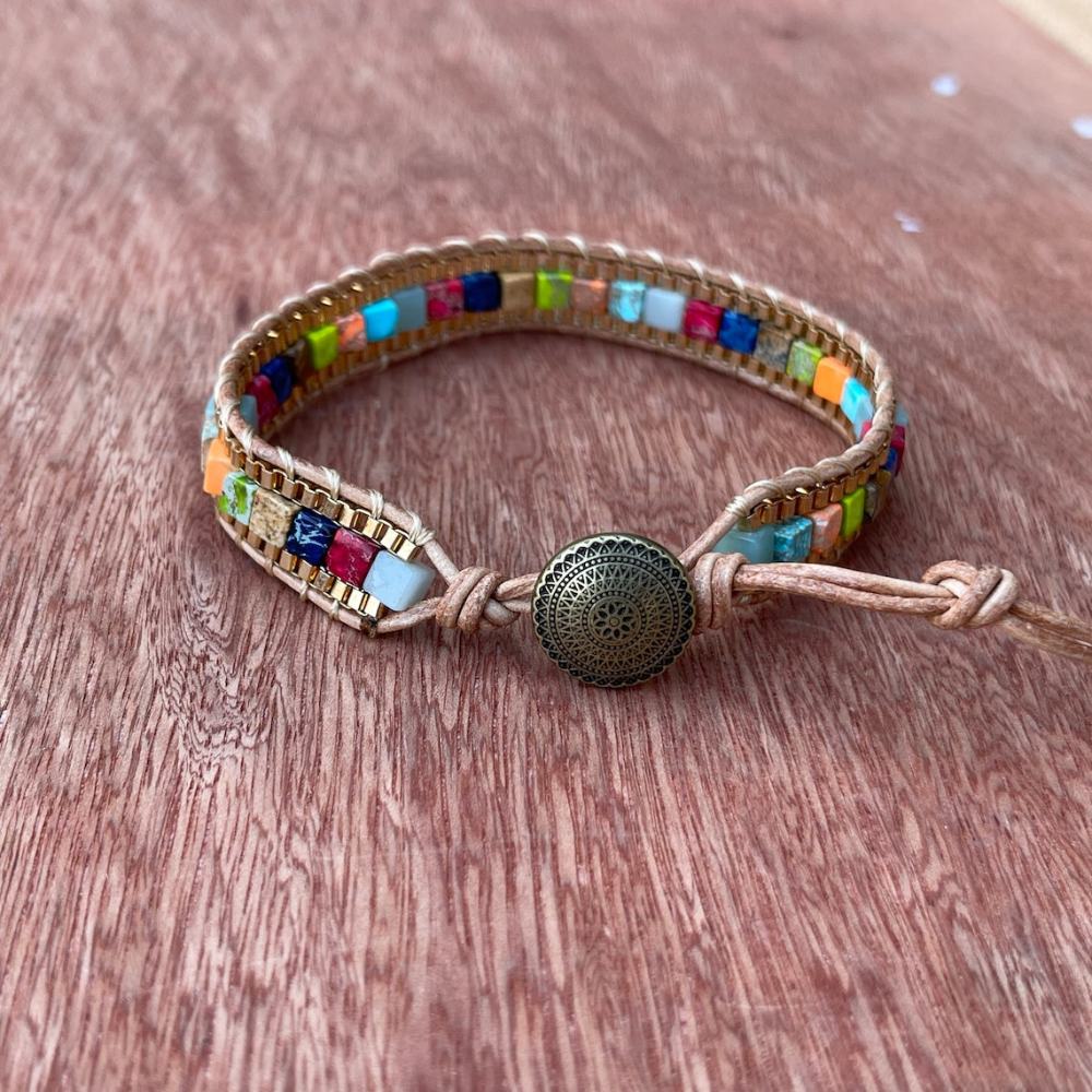 Bracelet - Vegan leather and natural stones