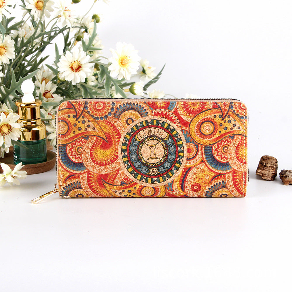 Astro collection by Alida - Long cork wallet with motif of ancient zodiac signs