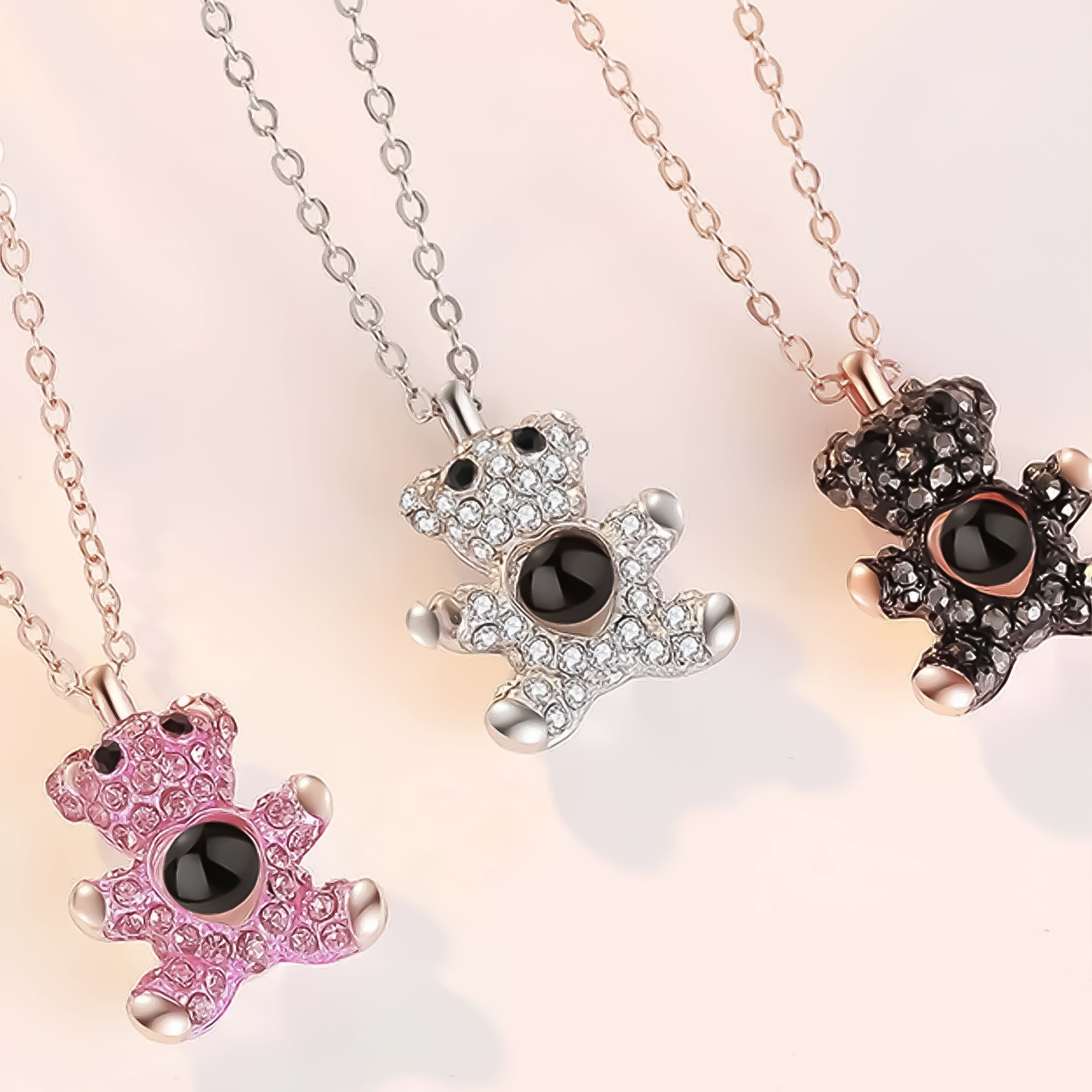 Teddy bear photo projection necklace for girls