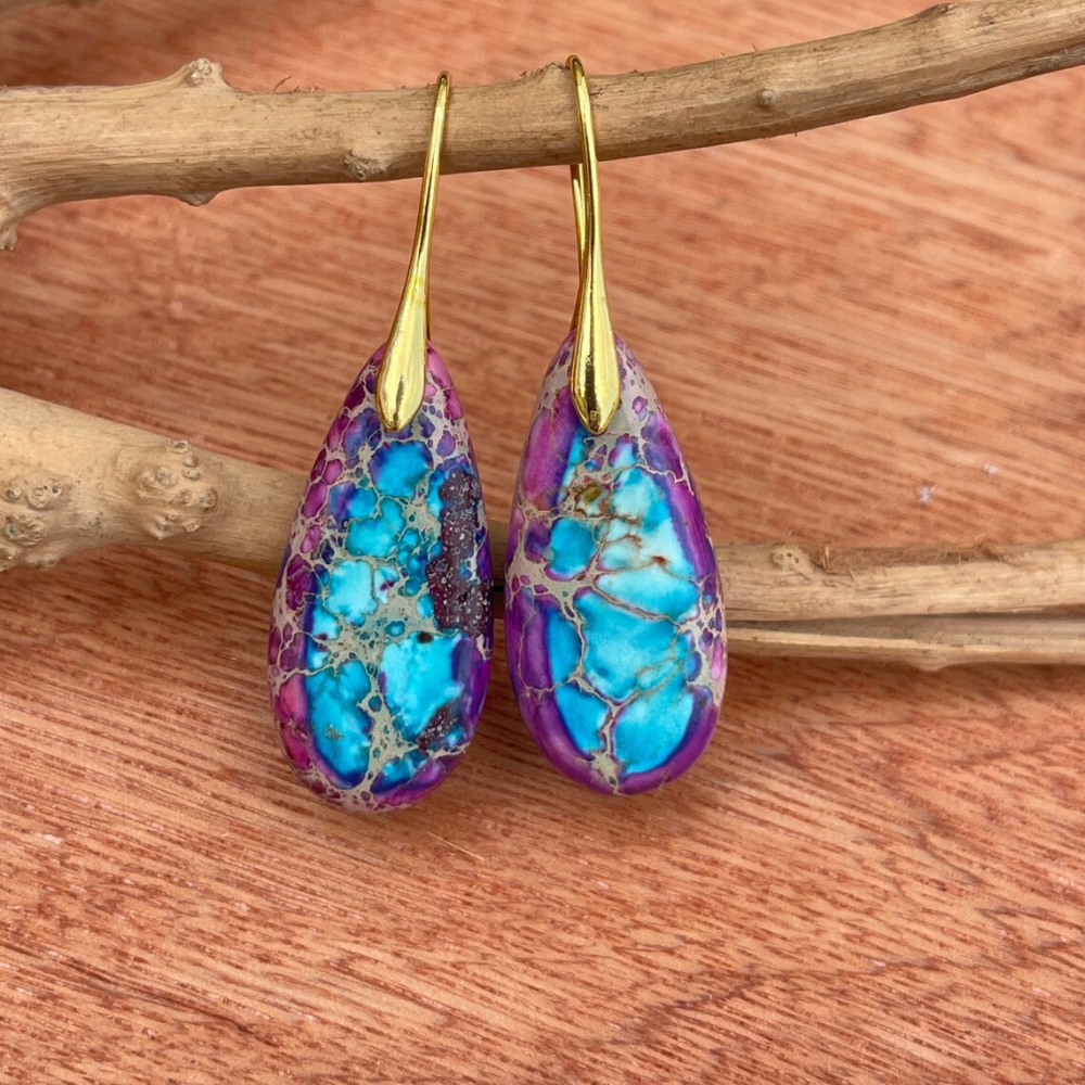 Nova earrings - Pendants in gold and natural stones