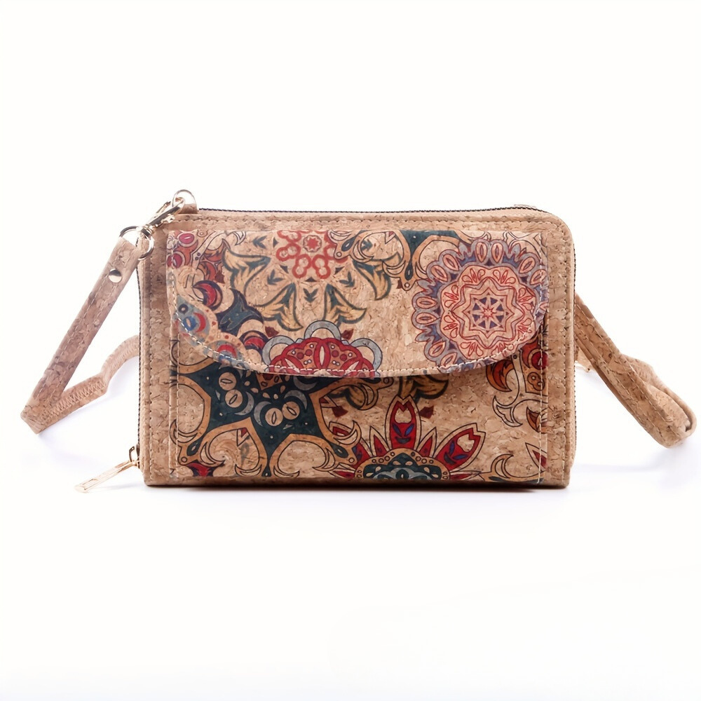 Cork shoulder bag with butterfly motif