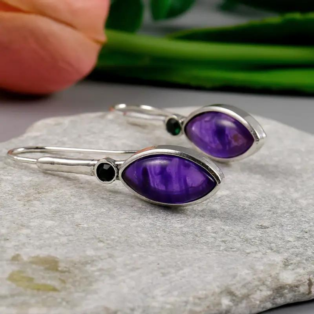 Purple retro simple inlaid gemstone drop drop earrings