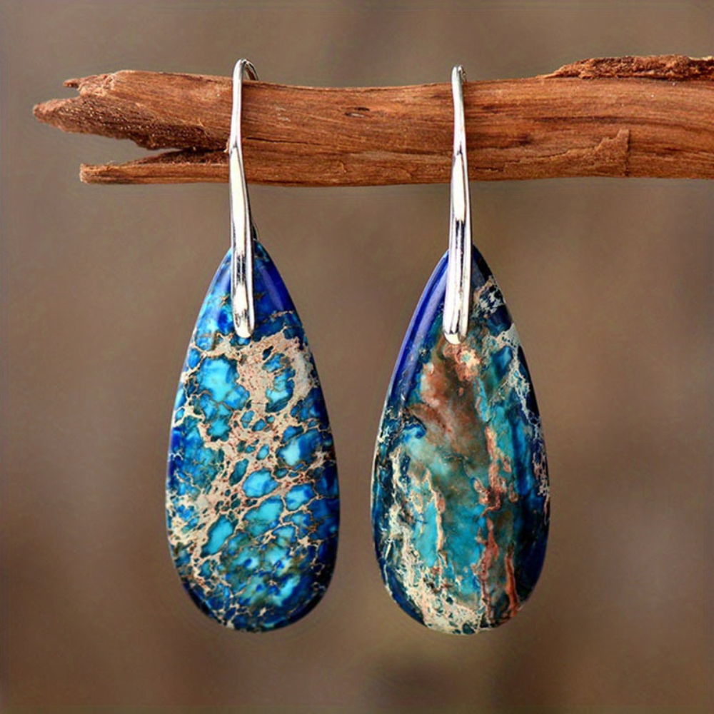 Bohemian natural stone sub-imperial stone drop earrings