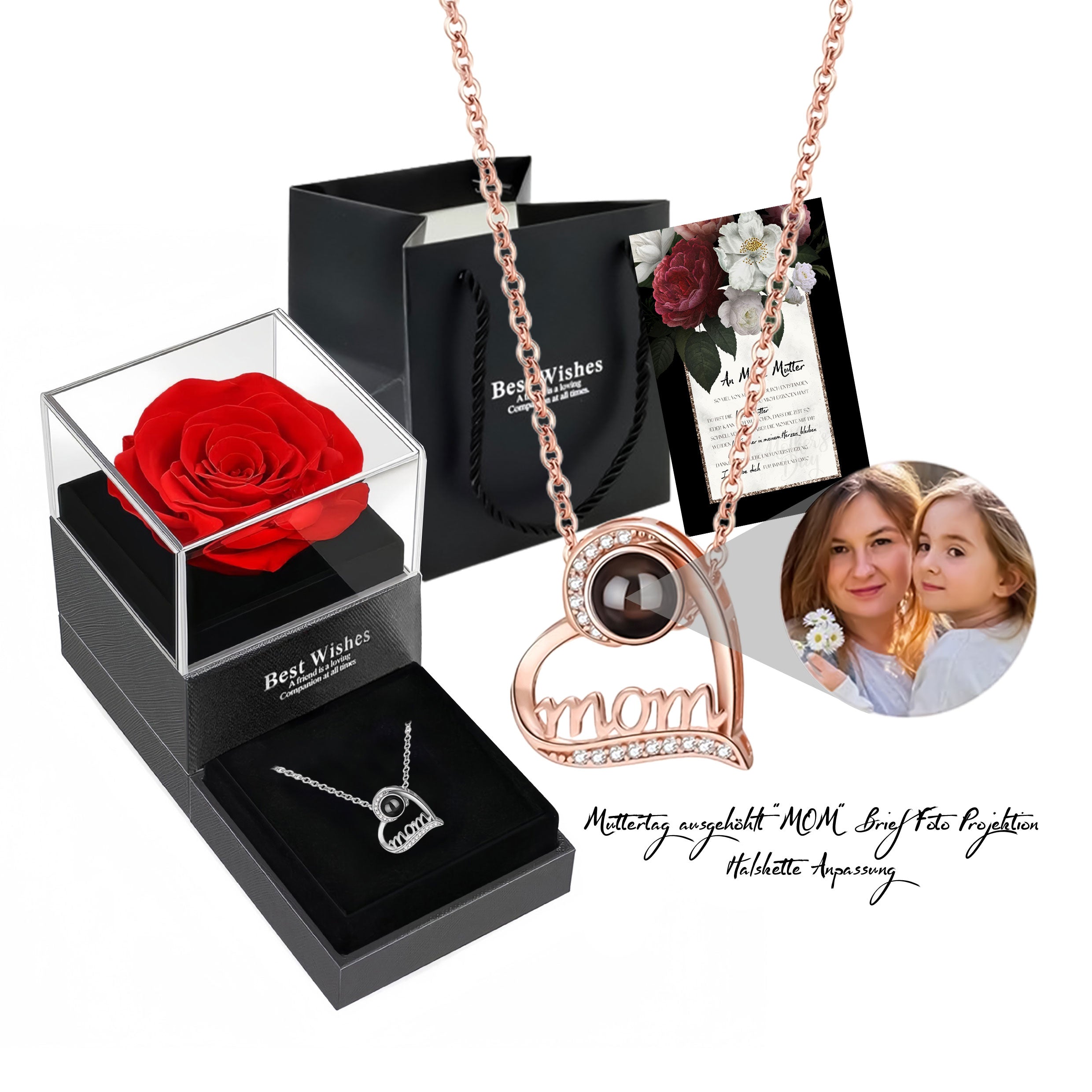 Mother's Day 925 Silver  Hollowed Out "Mom" Letter Photo Projection Necklace Customization