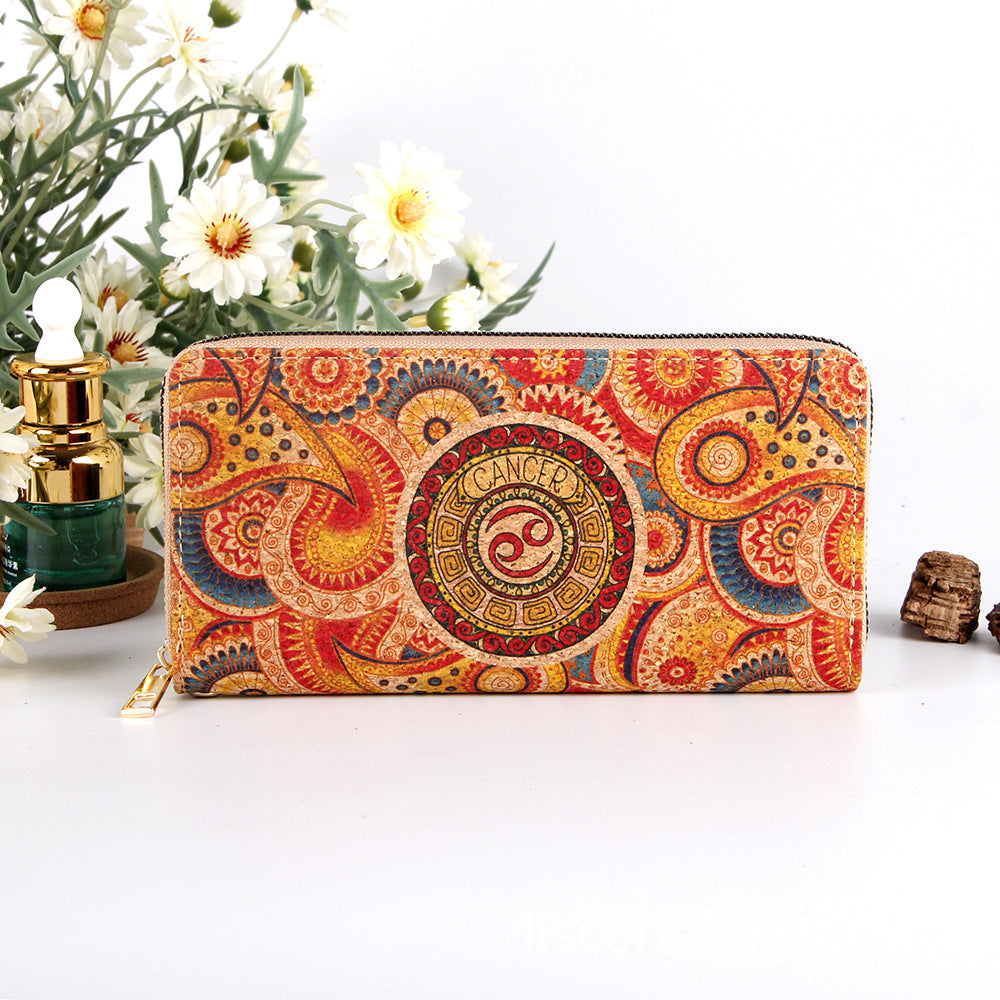 Astro collection by Alida - Long cork wallet with motif of ancient zodiac signs