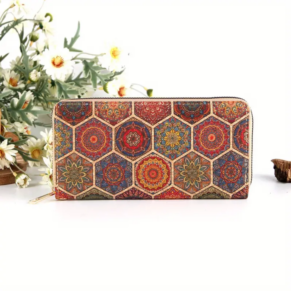 Marieke collection - long cork wallet with vintage print