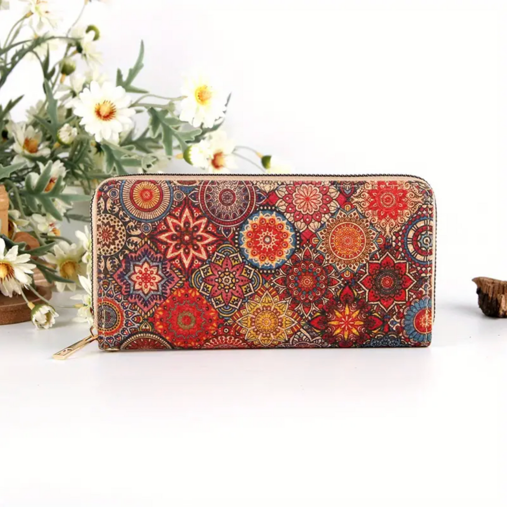 Marieke collection - long cork wallet with vintage print