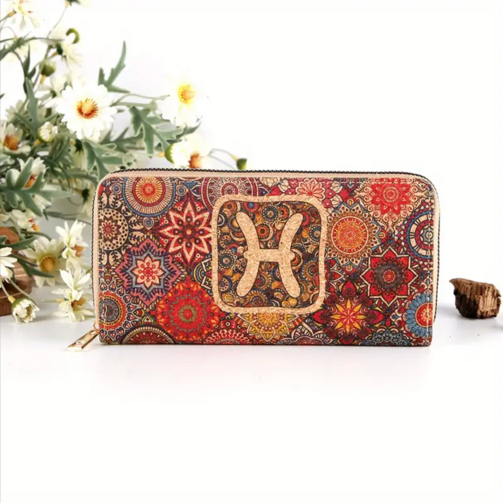 Marieke collection - long cork wallet with vintage print