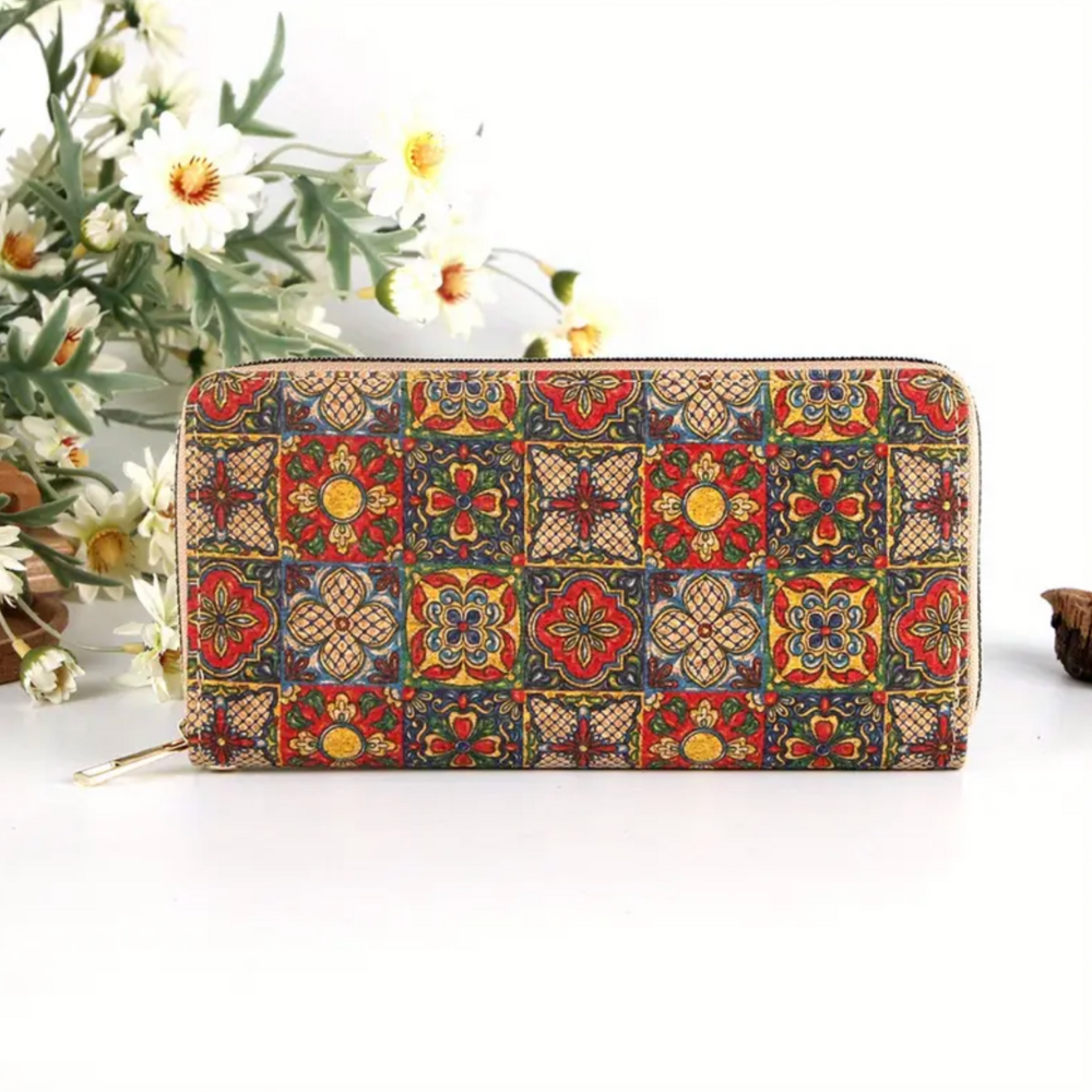 Marieke collection - long cork wallet with vintage print