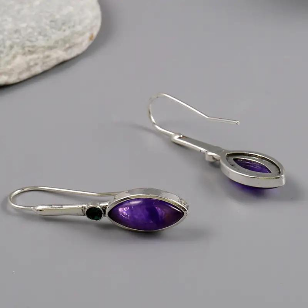 Purple retro simple inlaid gemstone drop drop earrings