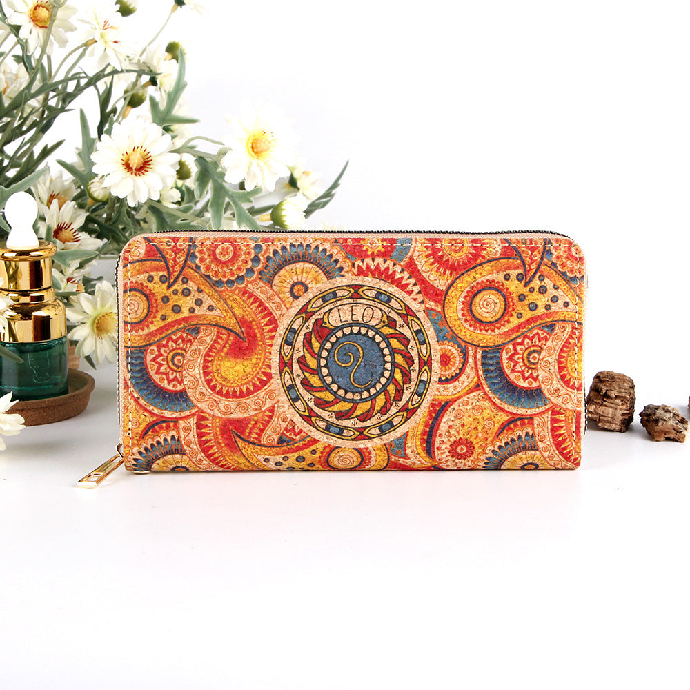 Astro collection by Alida - Long cork wallet with motif of ancient zodiac signs