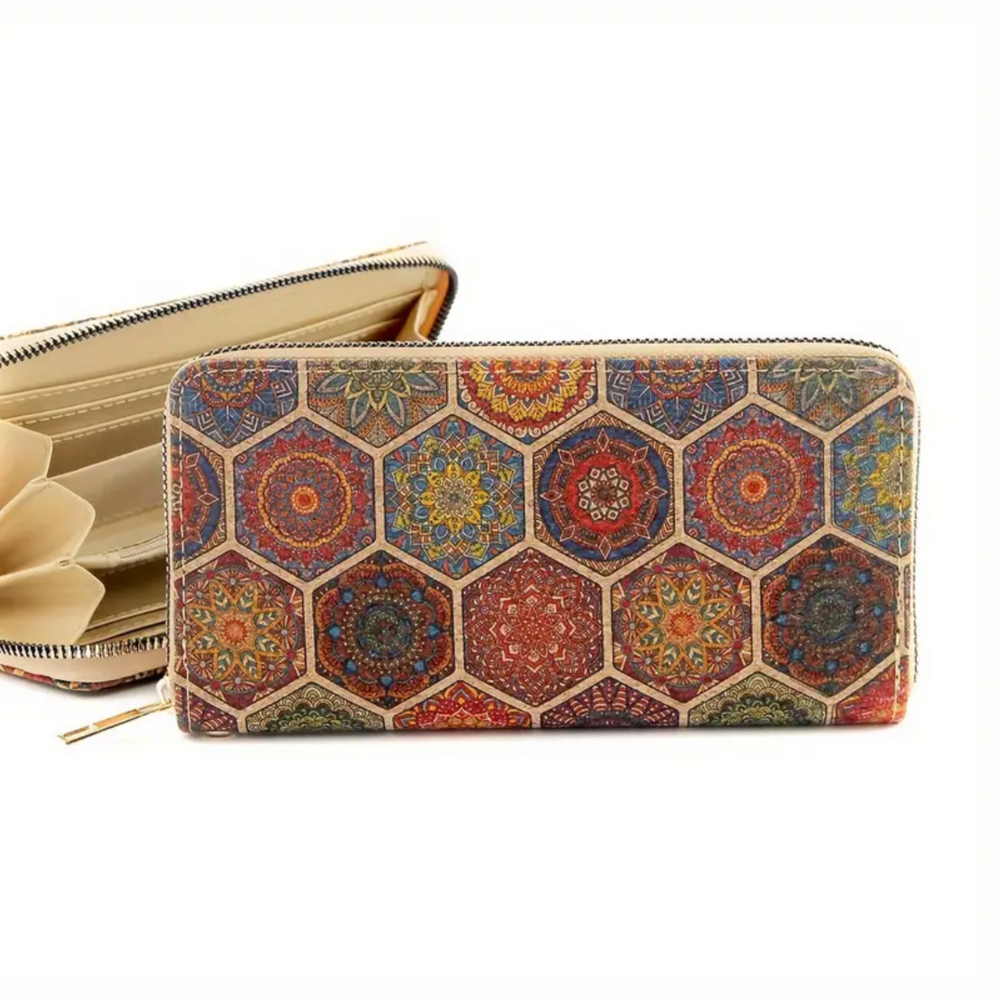 Marieke collection - long cork wallet with vintage print