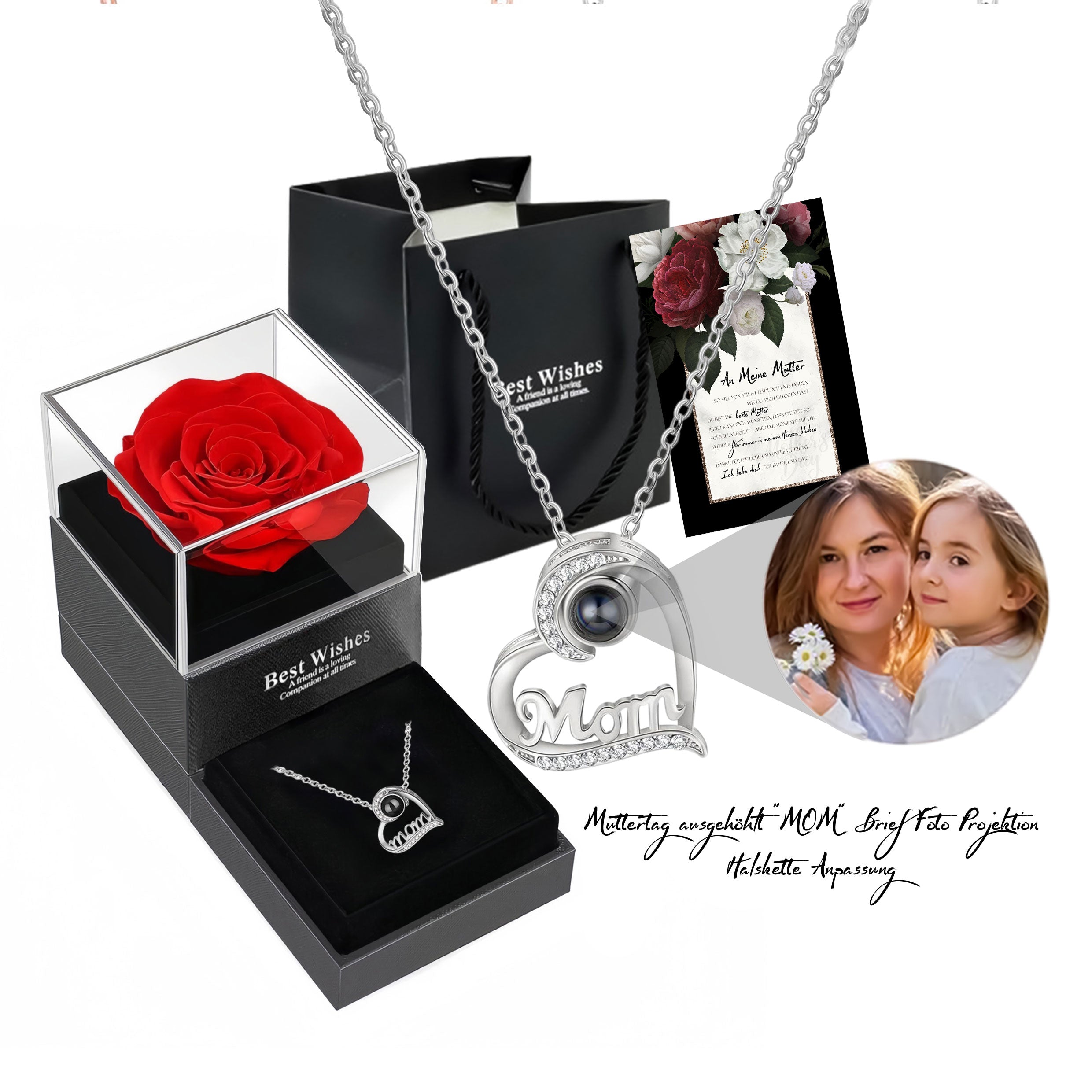 Mother's Day 925 Silver  Hollowed Out "Mom" Letter Photo Projection Necklace Customization