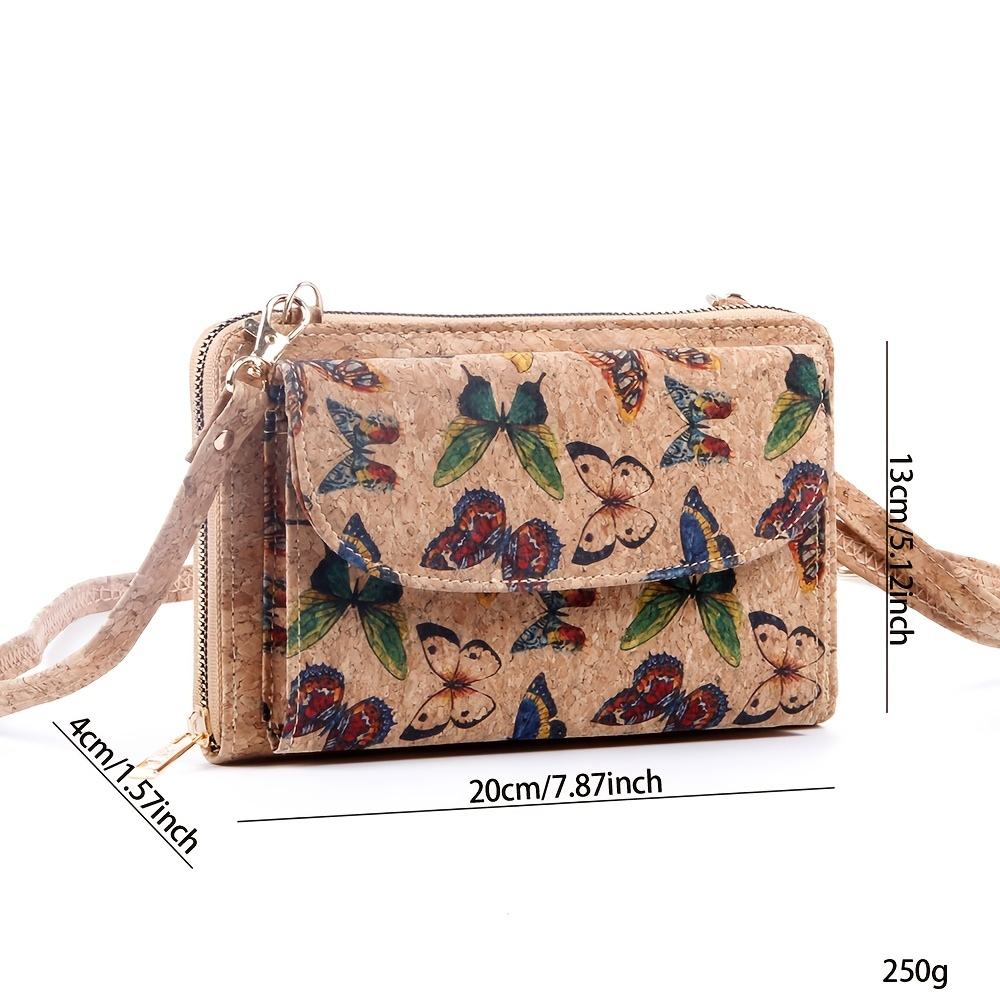 Cork shoulder bag with butterfly motif