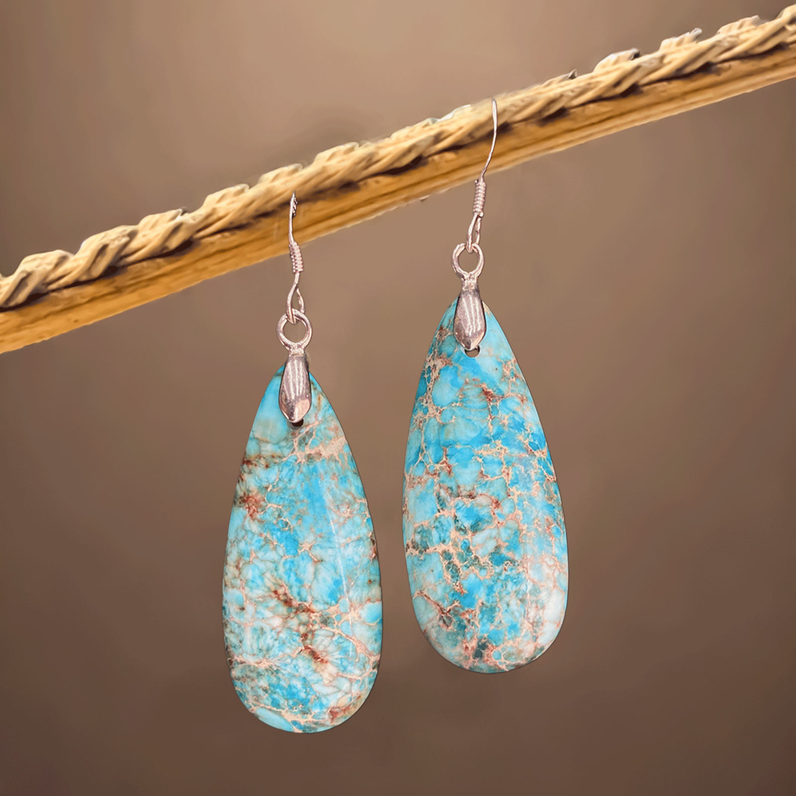 Natural stone turquoise earrings drop-shaped pendant