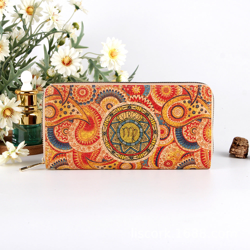 Astro collection by Alida - Long cork wallet with motif of ancient zodiac signs