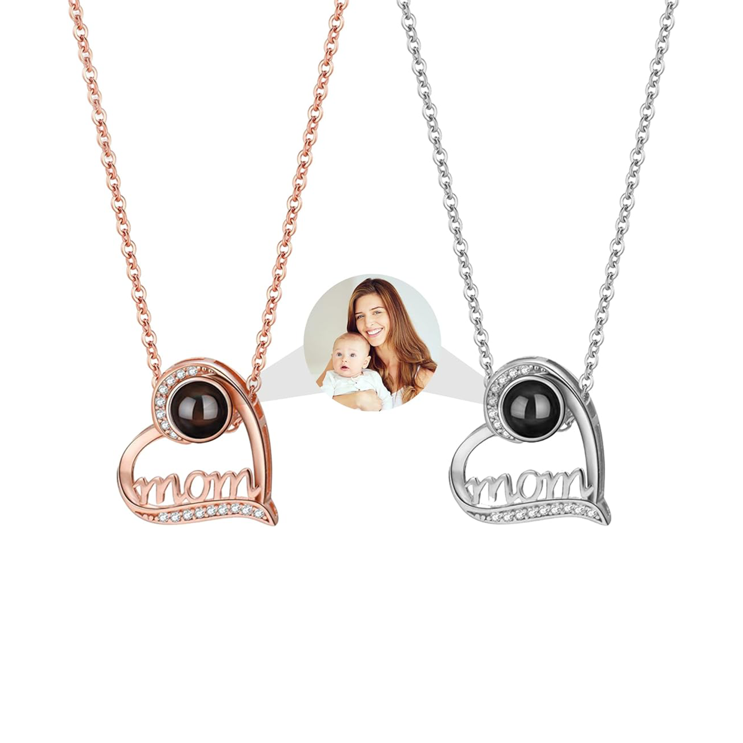 Mother's Day 925 Silver  Hollowed Out "Mom" Letter Photo Projection Necklace Customization