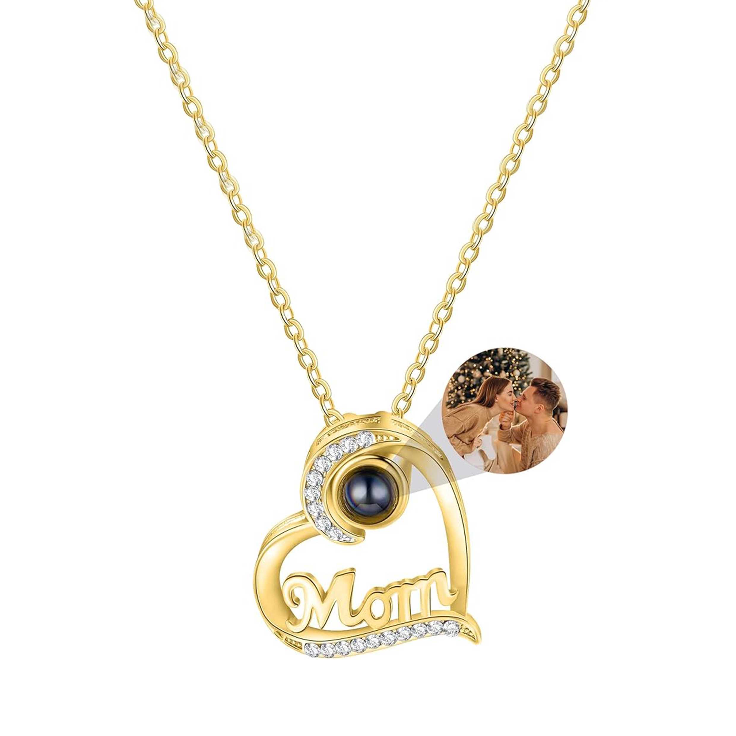 Mother's Day 925 Silver  Hollowed Out "Mom" Letter Photo Projection Necklace Customization