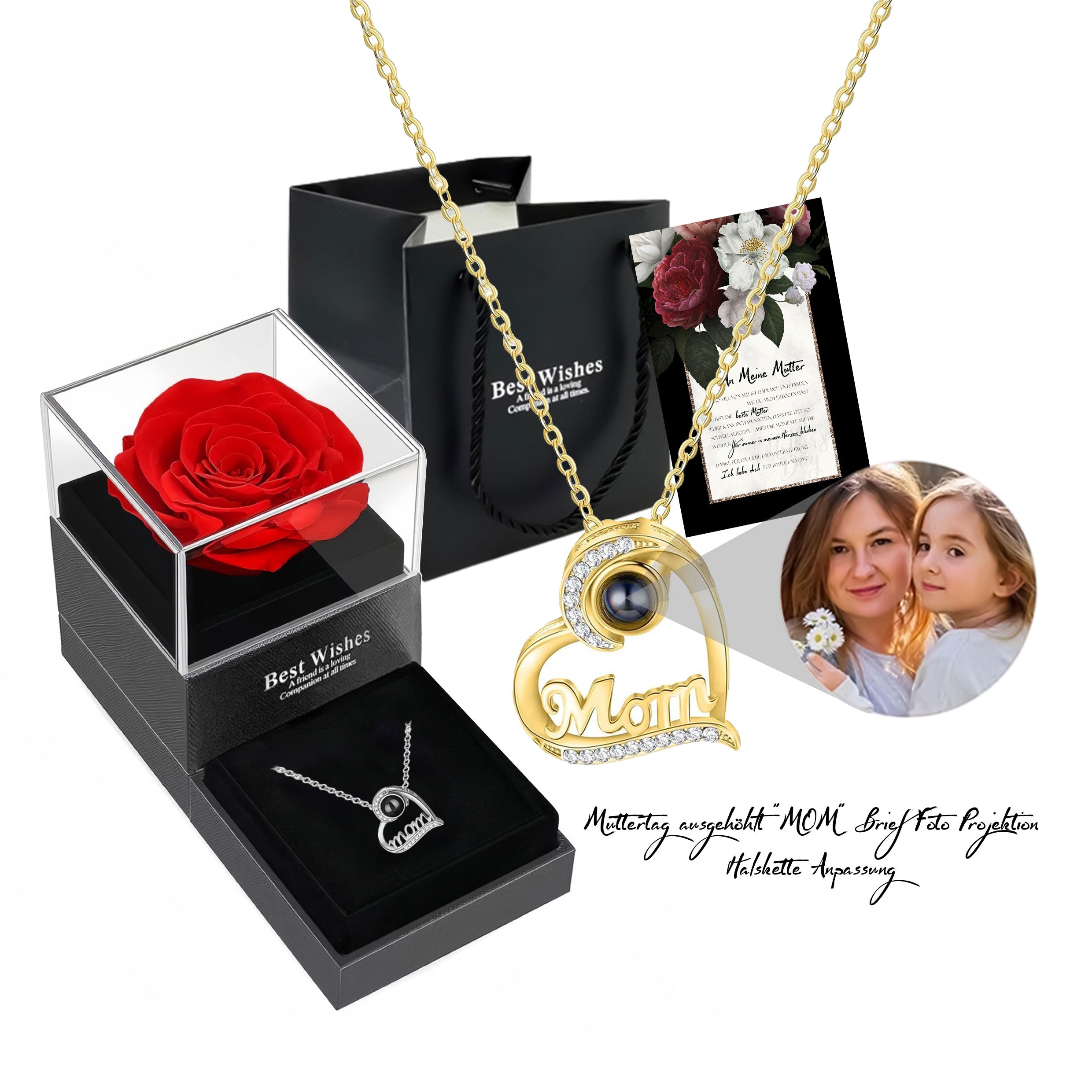 Mother's Day 925 Silver  Hollowed Out "Mom" Letter Photo Projection Necklace Customization