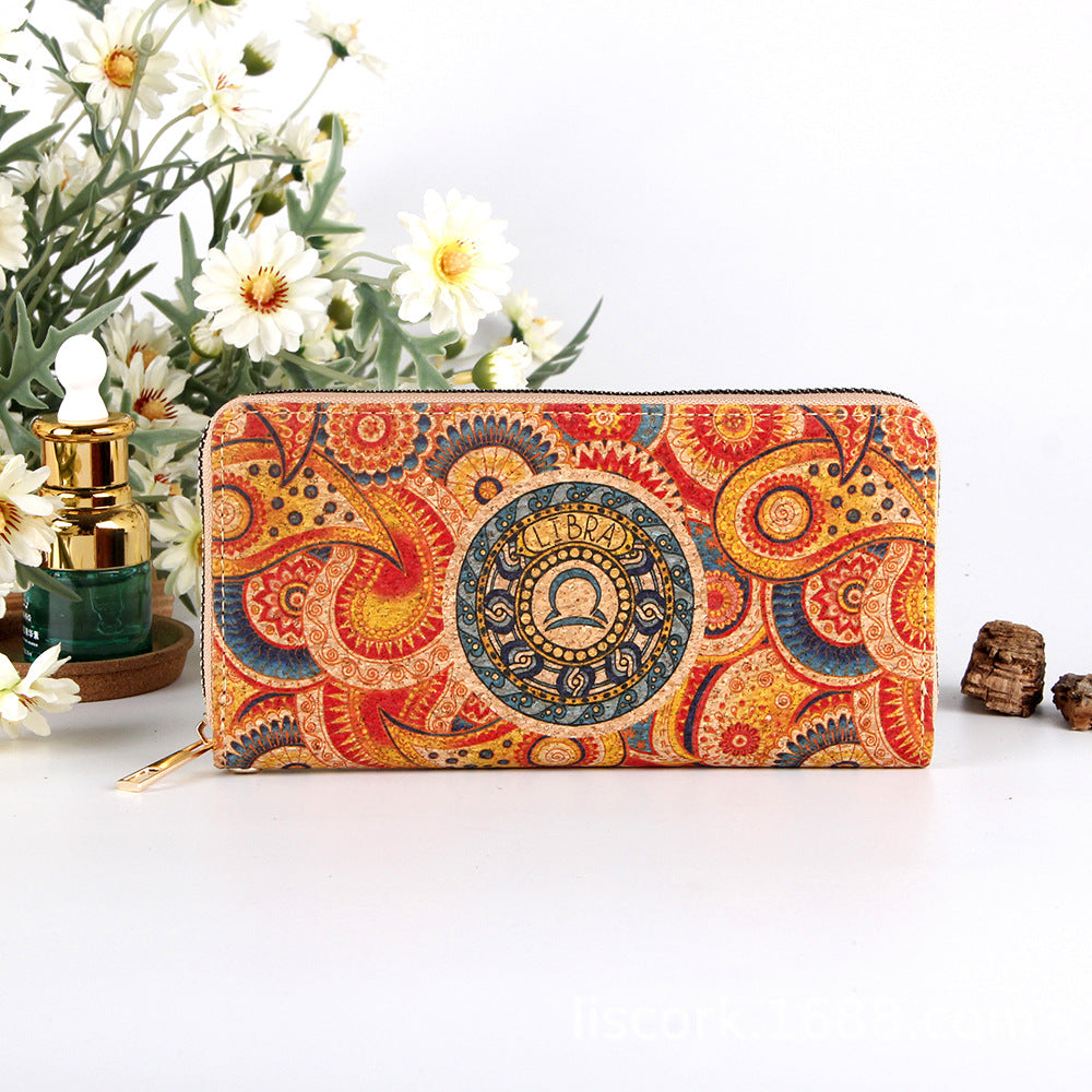 Astro collection by Alida - Long cork wallet with motif of ancient zodiac signs