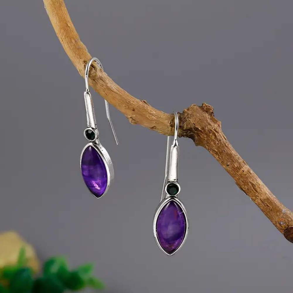 Purple retro simple inlaid gemstone drop drop earrings