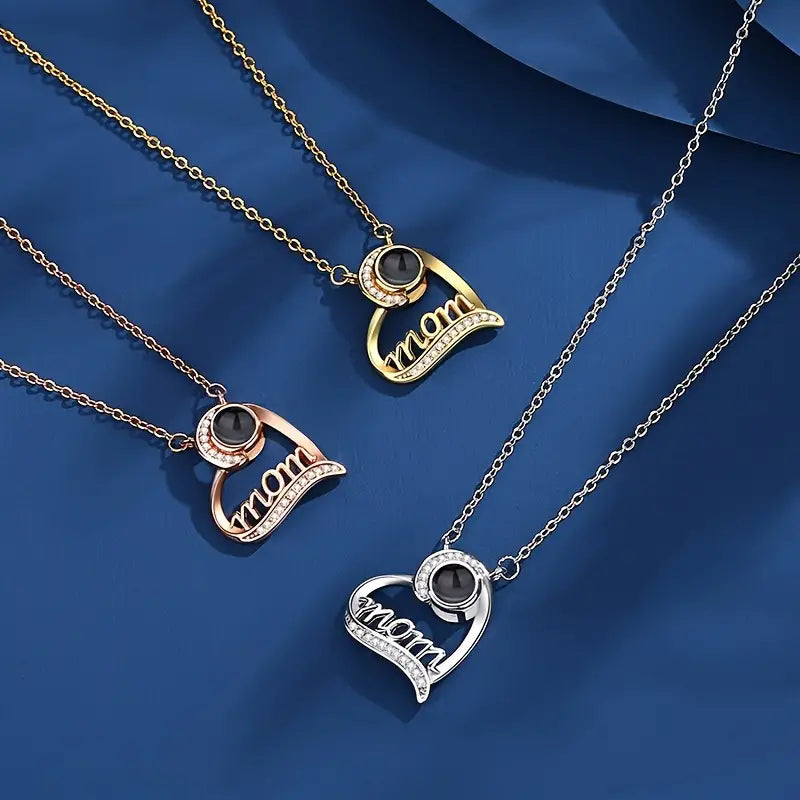 Mother's Day 925 Silver  Hollowed Out "Mom" Letter Photo Projection Necklace Customization