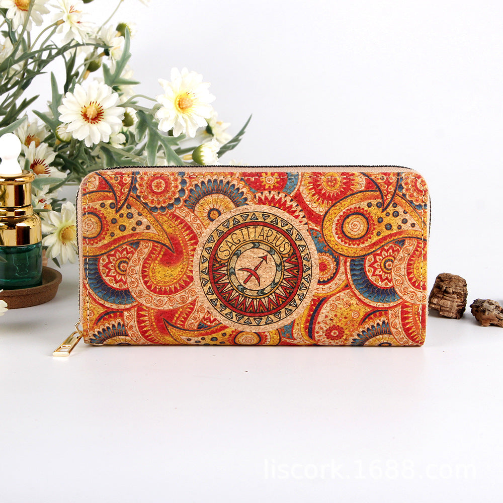 Astro collection by Alida - Long cork wallet with motif of ancient zodiac signs