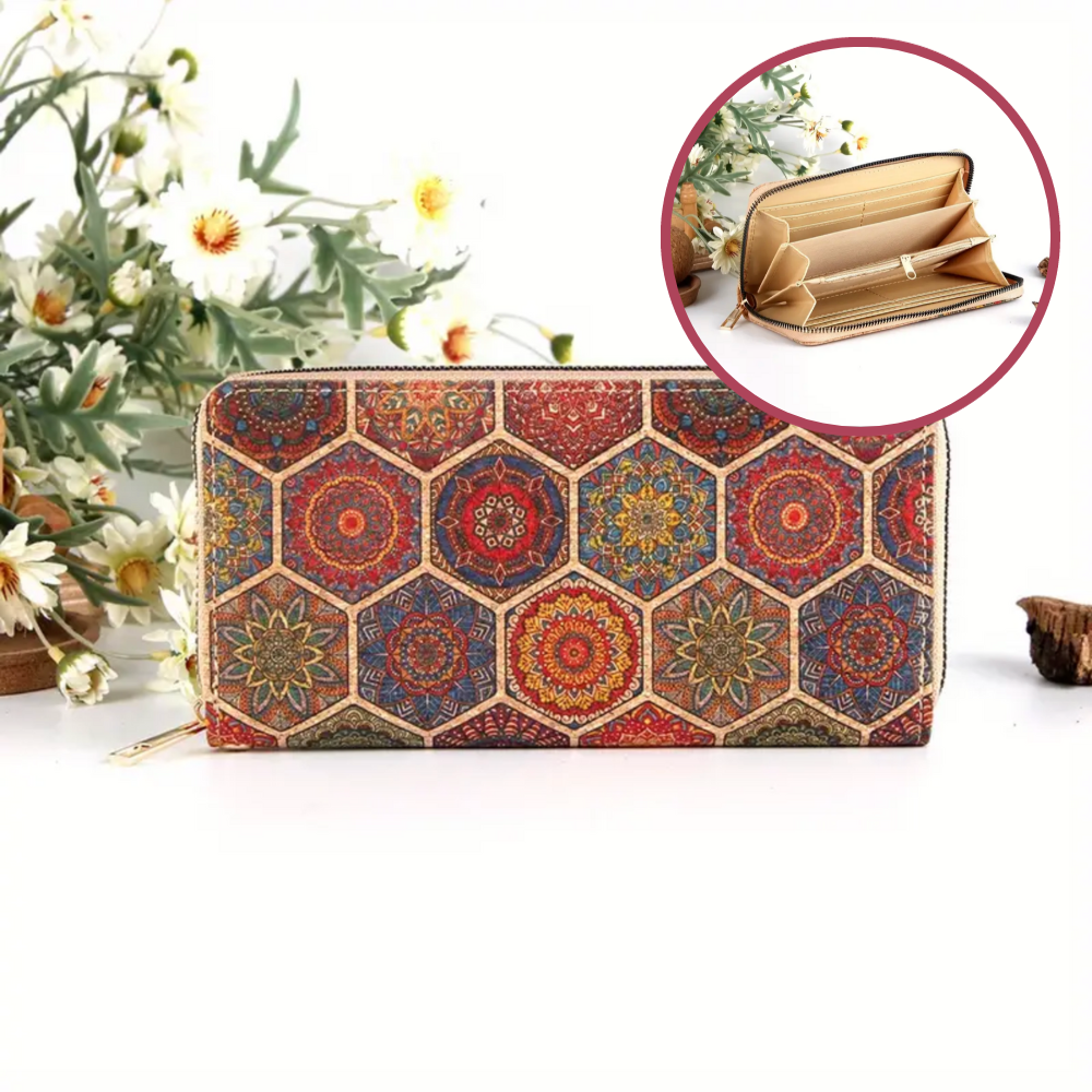 Marieke collection - long cork wallet with vintage print