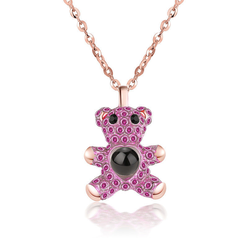 Teddy bear photo projection necklace for girls