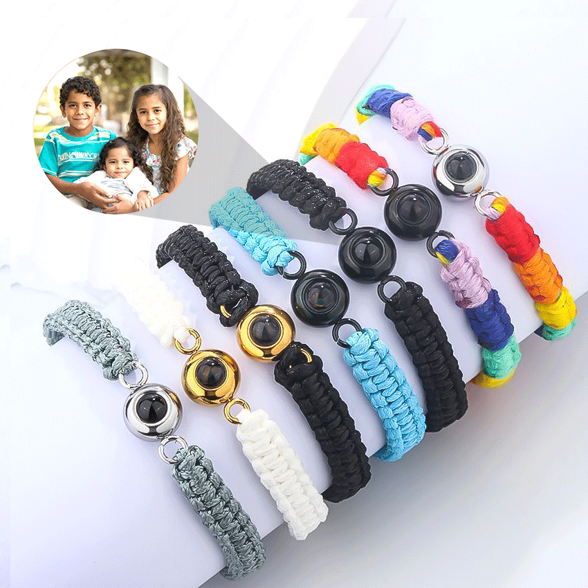 Photo projection bracelet braided with 925s circle charm