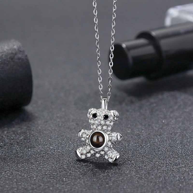 Teddy bear photo projection necklace for girls