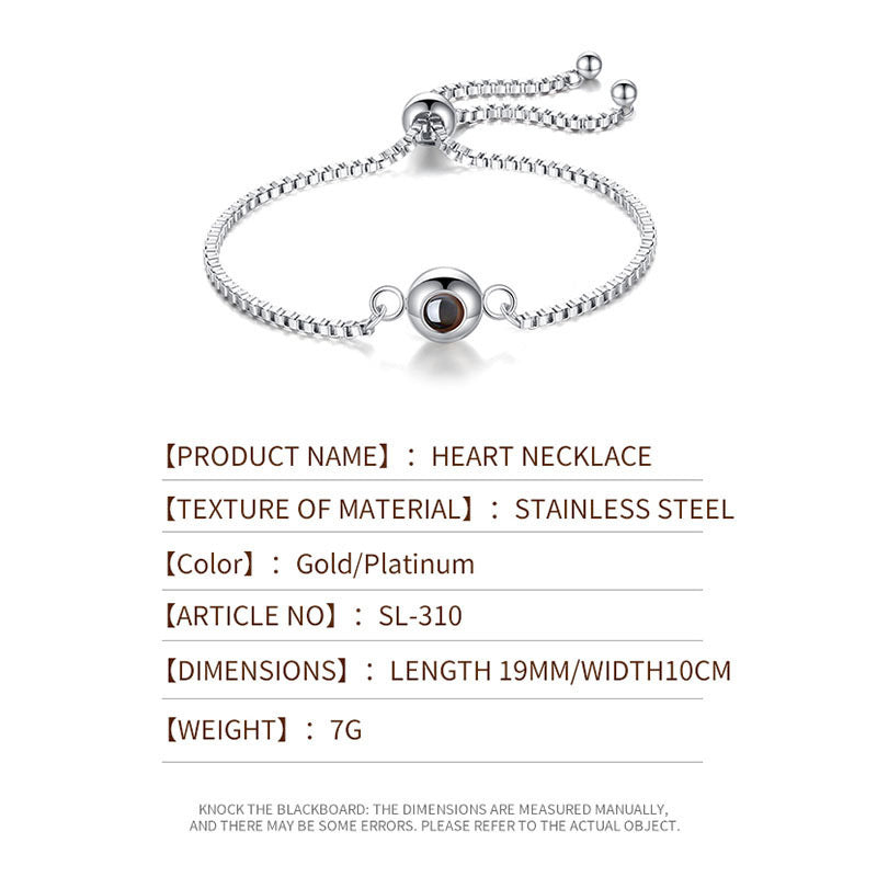 Stainless steel box chain photo projection bracelet